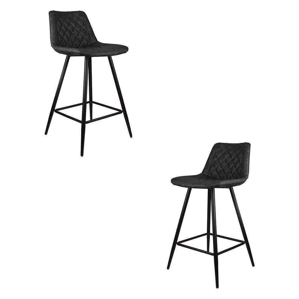 Kit 2 Banquetas Decorativas Magé Pu Matelassê C/apoio Para Os Pés Base Em Aço Cinza G56 - Gran Belo