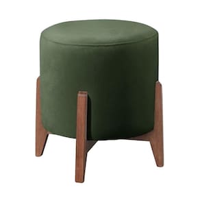 Puff Estofado Decorativo Redondo Thor Veludo verde