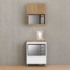 Armário de Cozinha Rainha 1 Porta 1 Gaveta Ripado 100% Mdf Branco/Natural - Nesher