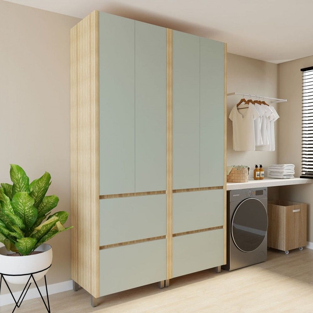 Armário de Cozinha Rainha 4 Portas 4 Gavetas 100% Mdf Natural/Verde - Nesher