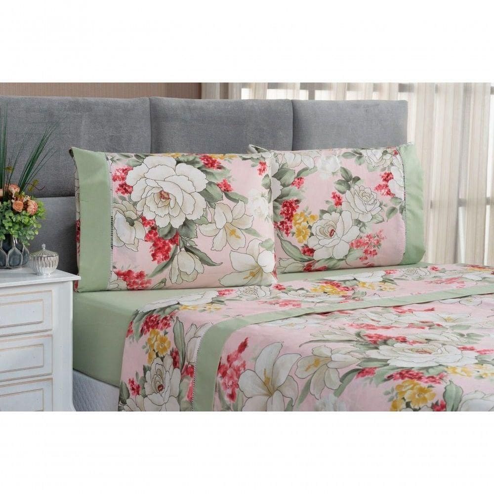 Jogo De Cama Estampado Micropercal 200 Fios Naturale King 04 Peças - Killy