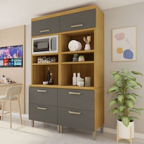 Armário de Cozinha Princesa 4 Portas 2 Gavetas 100% Mdf Freijó/Grafite - Nesher