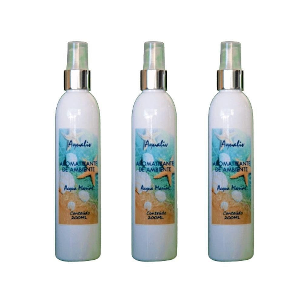 Kit 3 Aromatizador Ambientes Aroma Acqua Marine Frasco 200Ml