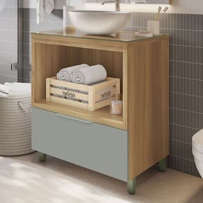 Armário de Banheiro Marquesa 1 Gaveta 100% Mdf Natural/Verde - Nesher