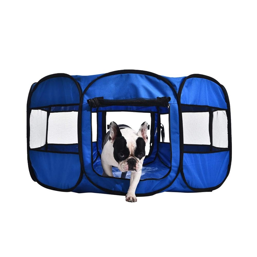 Cercadinho para cães Amazon Basics dobrável octogonal 114 cm azul