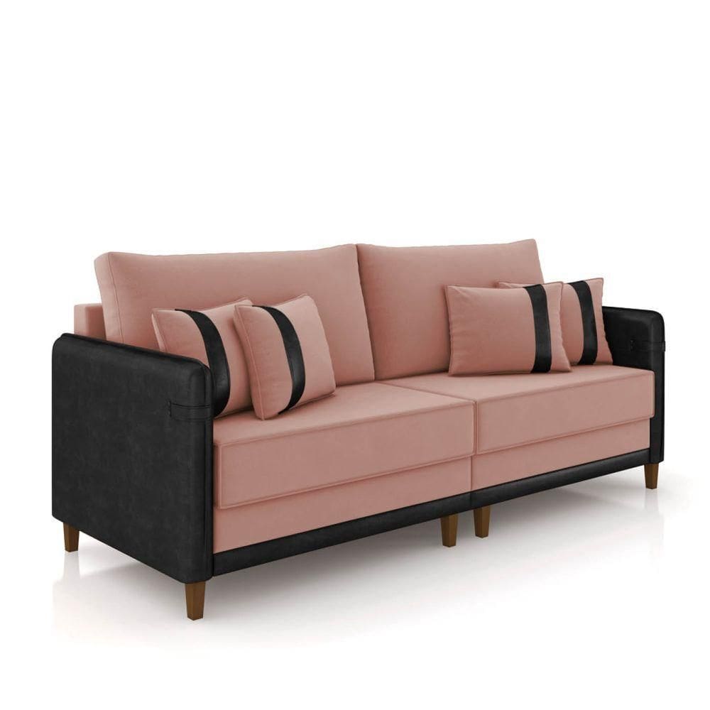 Sofá 2 Lugares Living 172cm Pé Madeira Valença Pto/veludo Rosê K01 - D\`rossi