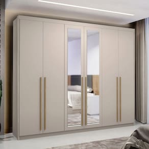 Guarda-Roupa Casal Alfa Magestic 6 Portas 6 Gavetas 100% Mdf com Espelho Marrom Claro - Pnr Móveis