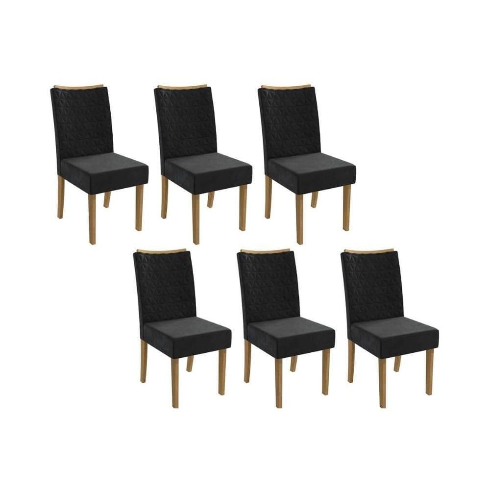 Cadeira Sala de Jantar 2CAD129FR Kit 6 Un Freijo/Suede Preto A038 - Kappesberg