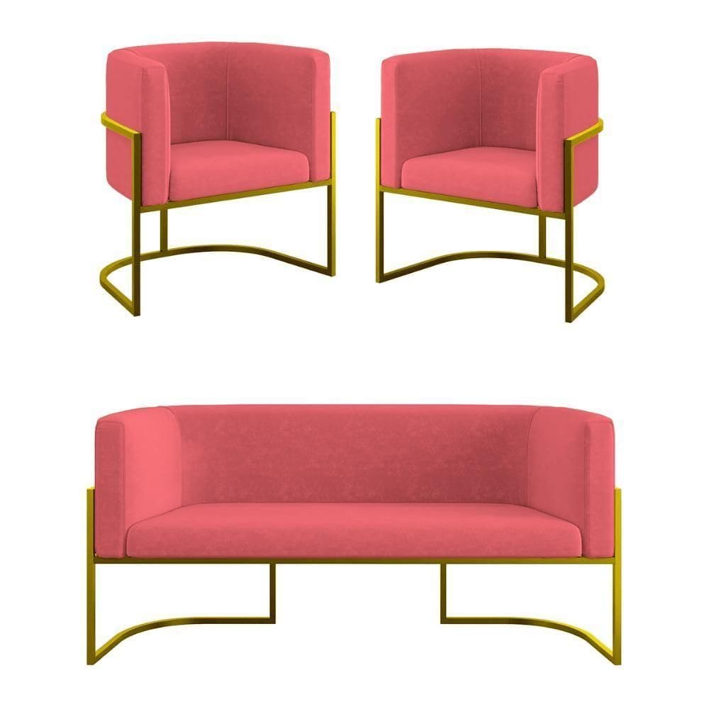 Kit Sofá 2 Lugares + 2 Poltronas Para Recepção Balaqui Rosa