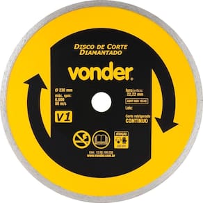 Disco De Corte Diamantado Contínuo 230mm V1 Furo 22,2mm Vonder Para Mármore Granito Cerâmica