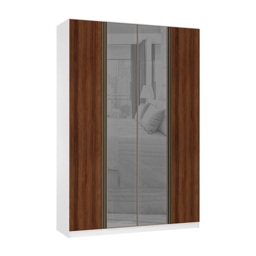 Guarda Roupa 4 Portas 3 Gavetas 159,2 Cm Com Vidro Reflecta Prata  Luciane Móveis