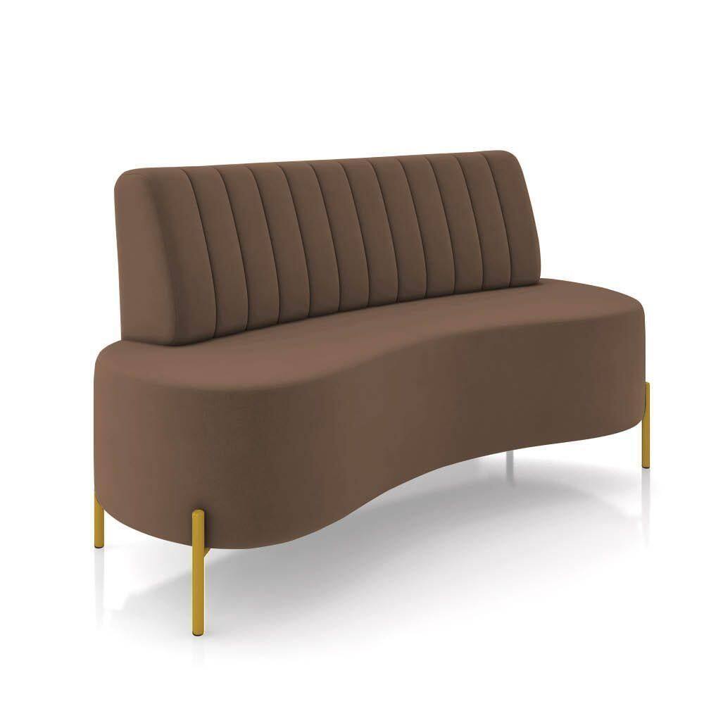 Sofá 2 Lugares Living 160cm Pé Ferro Dourado Maraú Veludo Marrom K01 - D\`rossi