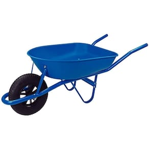 Carrinho De Mão Tramontina Com Caçamba Rasa Plástica Azul 50 L, Braço Metálico E Pneu Com Câmara