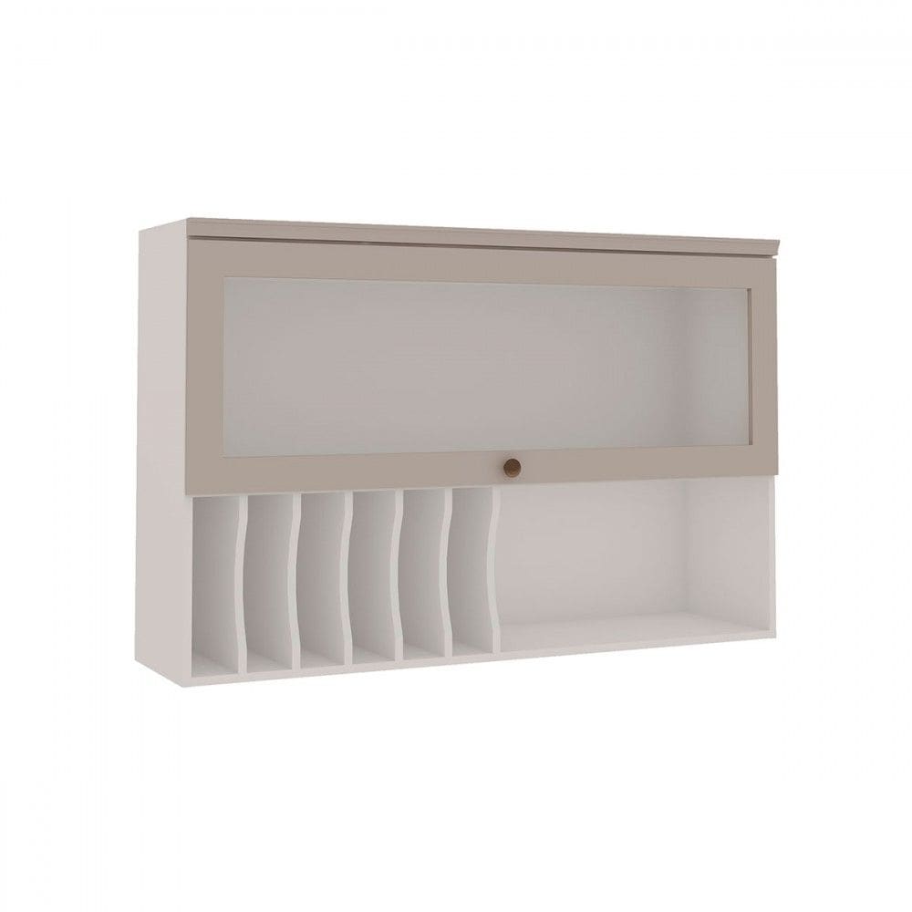 Armáreo Aéreo Cozinha 120cm Mini Boreal 100% Mdf 1 Porta Basculante Vidro Branco/Marrom Claro - Genialflex