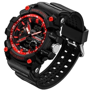 Relógio De Pulso Masculino Esportivo De Quartzo Dual Display Digital A Prova D´agua Vermelho
