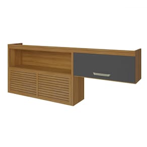 Armário Aéreo Cozinha 200 Cm Princesa 2 Portas Ripado 100% Mdf Freijó/Grafite - Nesher