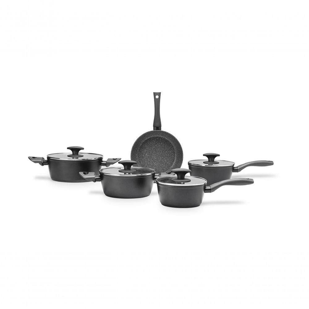 Jogo De Panelas 5 Peças Fogão De Indução Revestimento Cerâmica Antiaderente Cor Preta