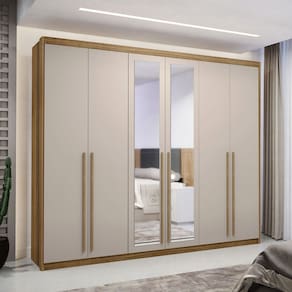 Guarda-Roupa Casal Alfa Magestic 6 Portas 6 Gavetas 100% Mdf com Espelho Natural/Marrom Claro - Pnr Móveis