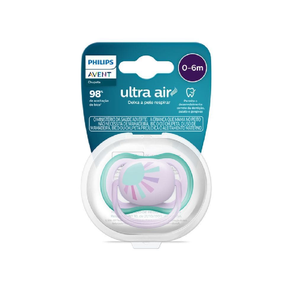 Chupeta Philips Avent Ultra Air 0 á 6 Meses Rosa com Estampa 1 Unidade