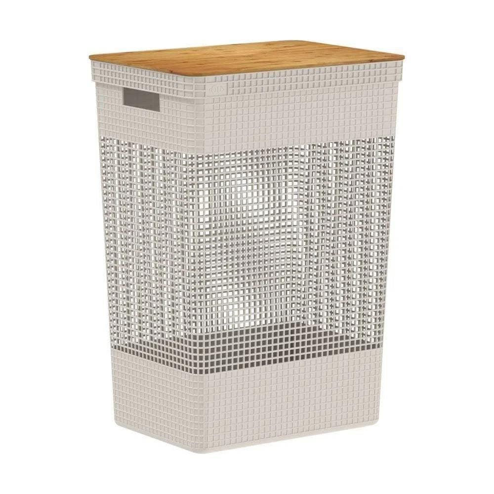 Cesto Organizador Grid Com Tampa Em Bambu 49l Ou Bege