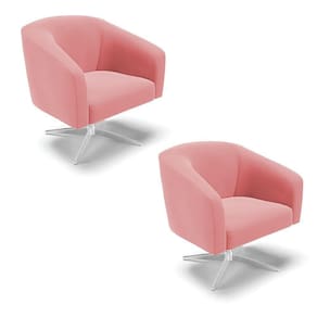 Cadeira Sala De Jantar Giratória Base Cromada Kit 2 Stella Suede D03 - D`rossi Cor Rose