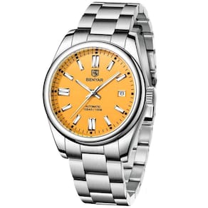 Relógio De Pulso Masculino Automático Em Aço Inoxidável Casual à Prova D\` água Amarelo