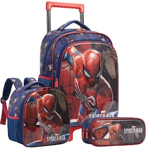 Mochila Escolar Rodinhas Spider Man Estojo Duplo Infantil