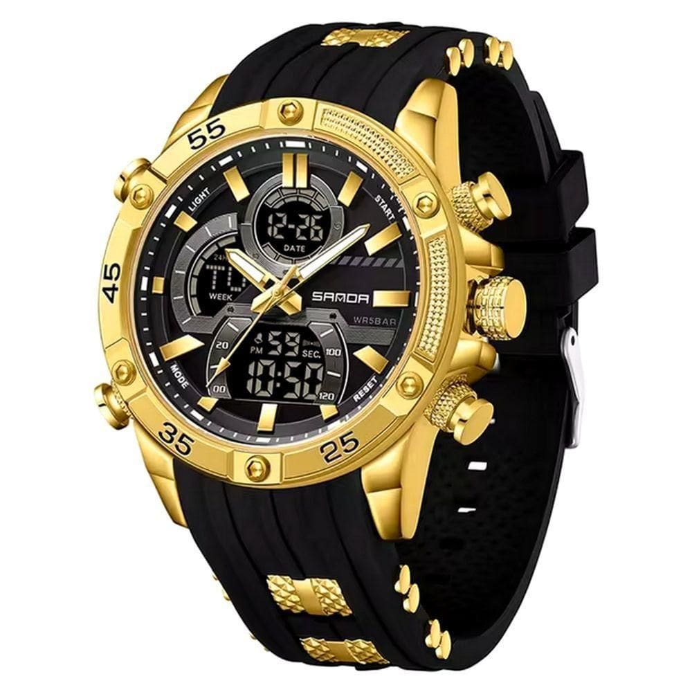 Relógio De Pulso Impermeável Masculino Esportivo De Quartzo Preto Dourado