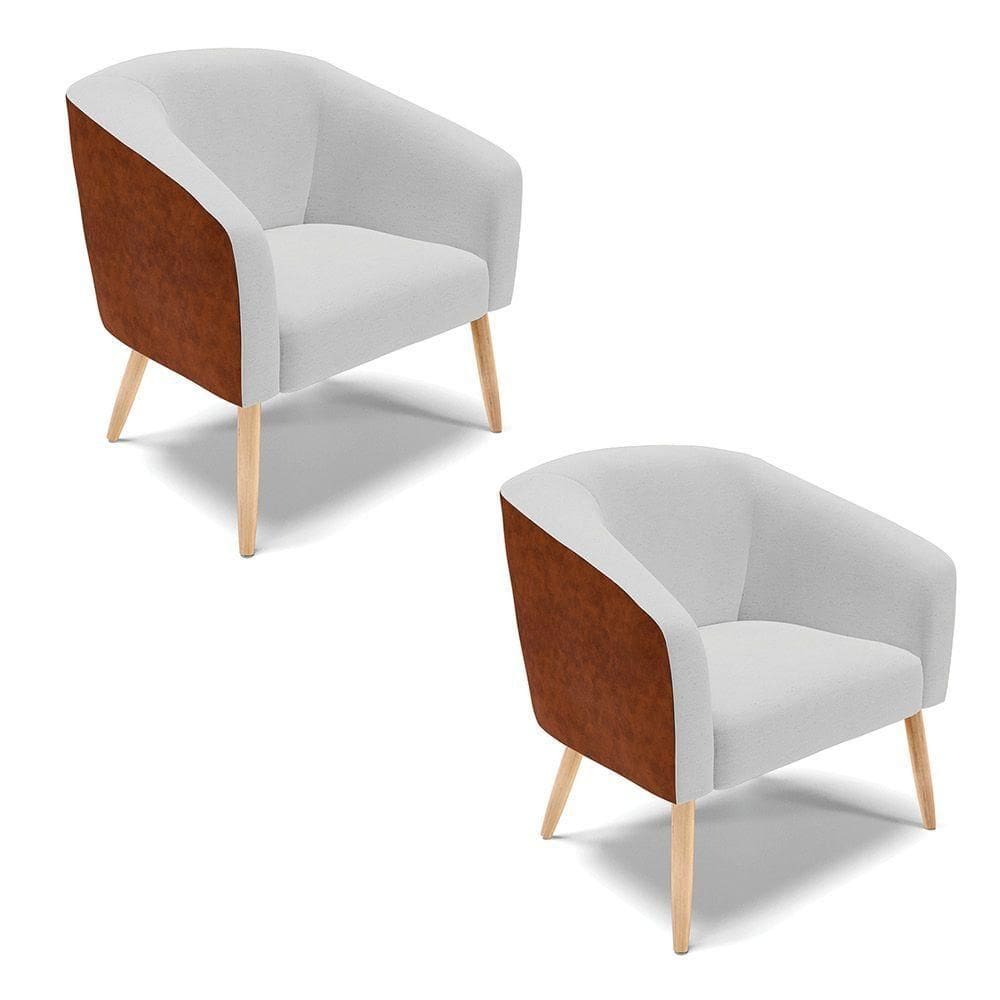 Cadeira Sala De Jantar Pé Palito Natural Kit 2 Stella Noz/linho D03 - D`rossi Cor Cinza
