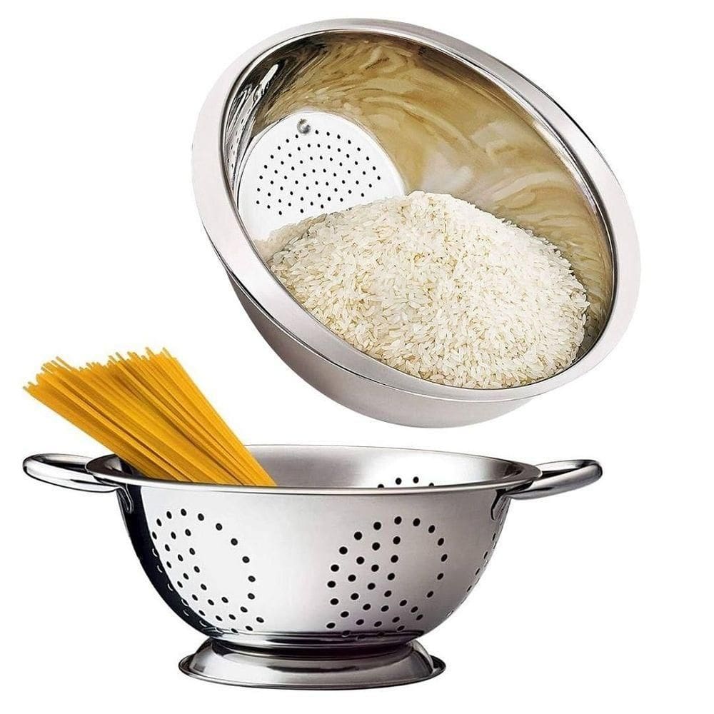 Kit Multiuso Escorredor De Arroz E Macarrão Inox 2 Peças