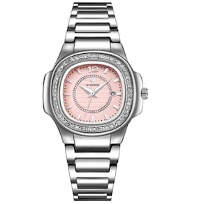Relógio Feminino Quadrado Com Strass Pulseira Em Aço Inoxidavel Impermeavel Rosa