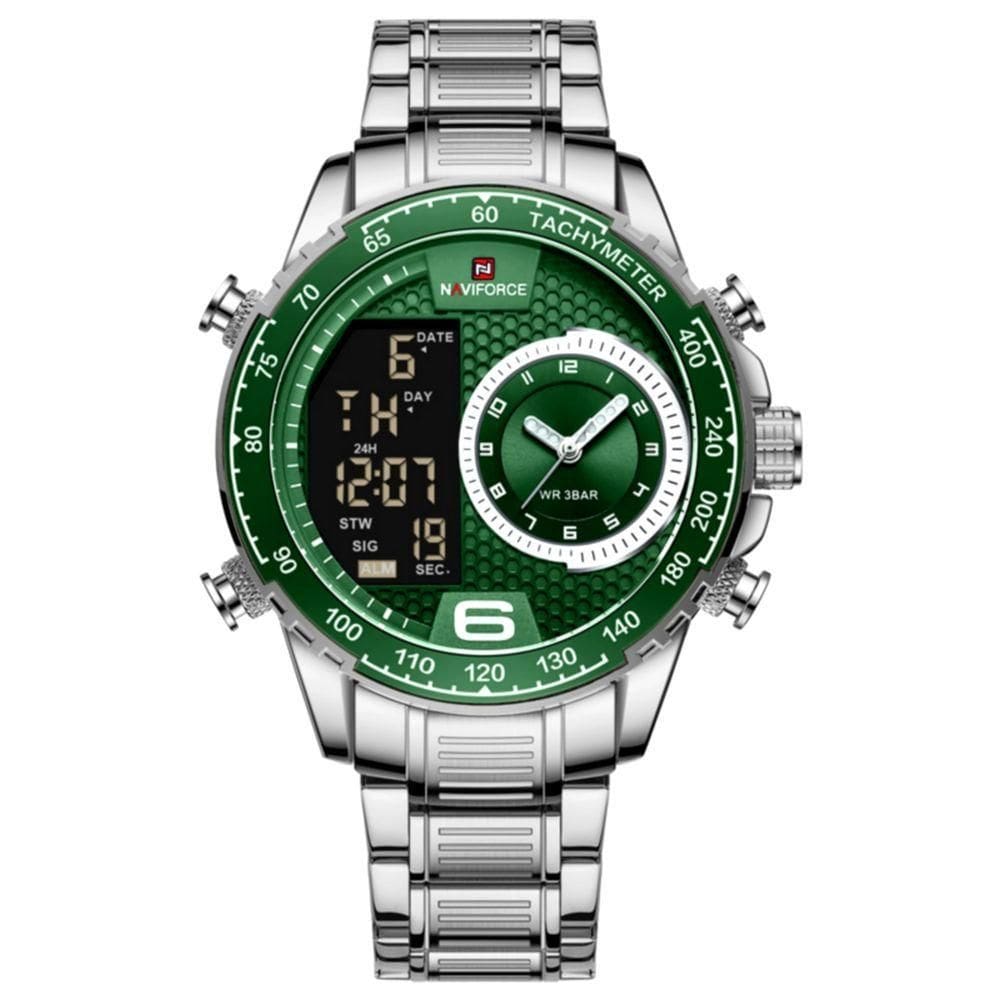 Relógio De Masculino Em Aço Inoxidavel Luminoso Display Lcd Design Esportivo Verde