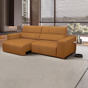Sofá Decorativo Barbosa 3 Lugares Sala De Estar 230cm Reclinável E Retrátil Couro Caramelo