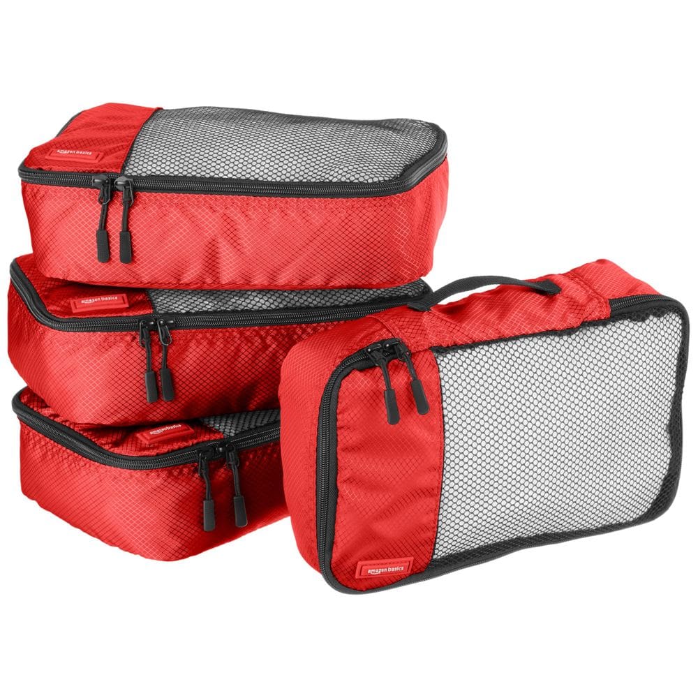 Pacote Cubes Amazon Basics Lightweight Travel, conjunto de 4 peças, vermelho