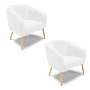Cadeira Sala De Jantar Pé Palito Natural Kit 2 Stella Sintético Pu D03 - D`rossi Cor Branco