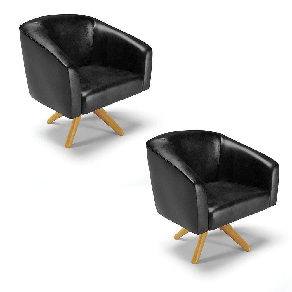 Cadeira Sala De Jantar Giratória Ma30 Kit 2 Stella Sintético Pu D03 - D`rossi Cor Preto
