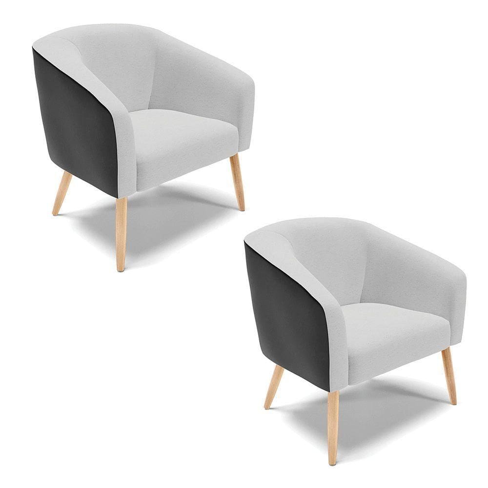 Cadeira Sala De Jantar Pé Palito Natural Kit 2 Stella Pto/linho D03 - D`rossi Cor Cinza