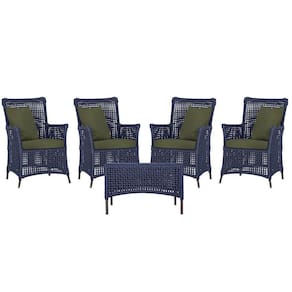4 Poltronas E 1 Mesa Igapó Alumínio Marrom Corda Náutica E13 Azul