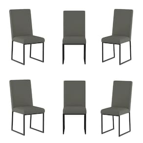Kit 6 Cadeira Estofadas Base De Ferro Preta Para Mesa Jantar Cinza