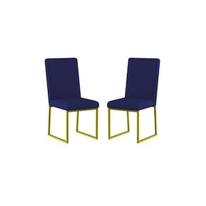 Kit 2 Cadeiras Para Mesa De Jantar Base Industrial Dourado Balaqui Azul Marinho