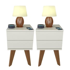 Kit 2 Mesas De Cabeceira 2 Gavetas 30 Cm Mdf Branco Com Pés Fj Decor Retrô