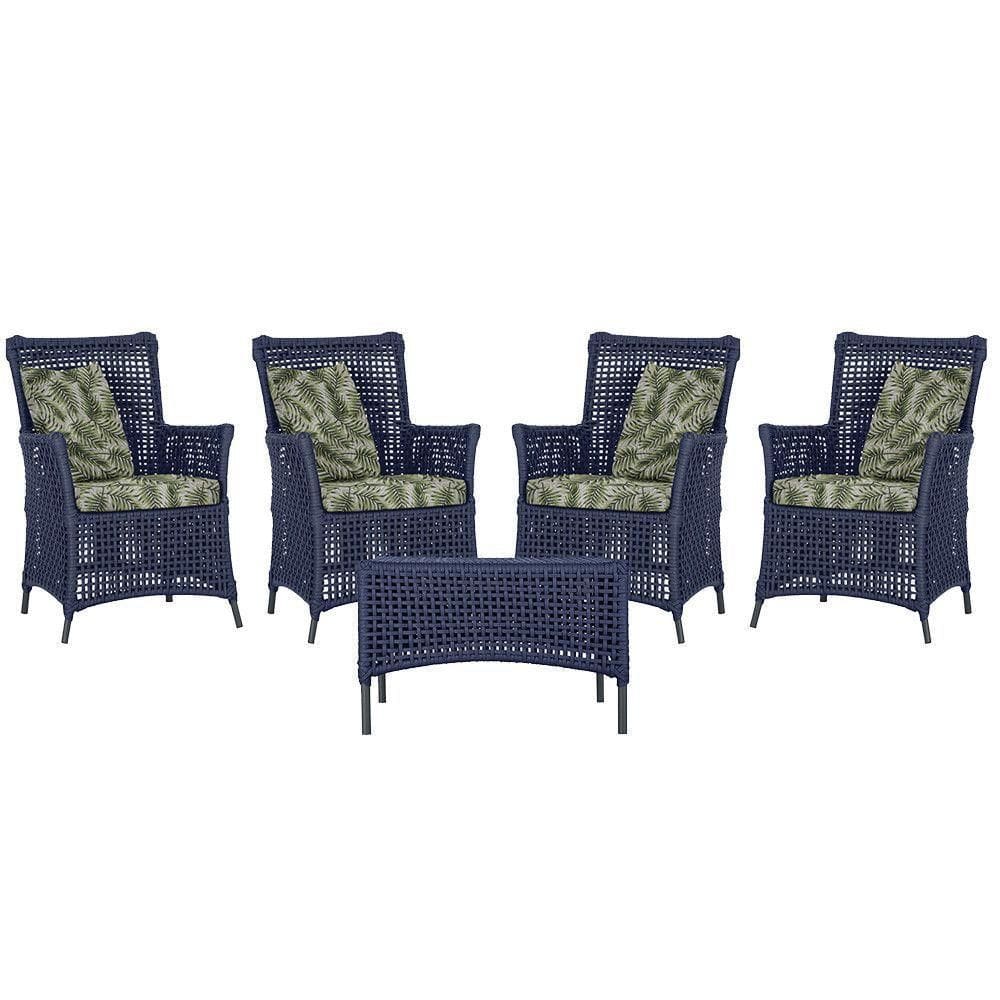 4 Poltronas E 1 Mesa Igapó Alumínio Preta Corda Náutica E5 Azul