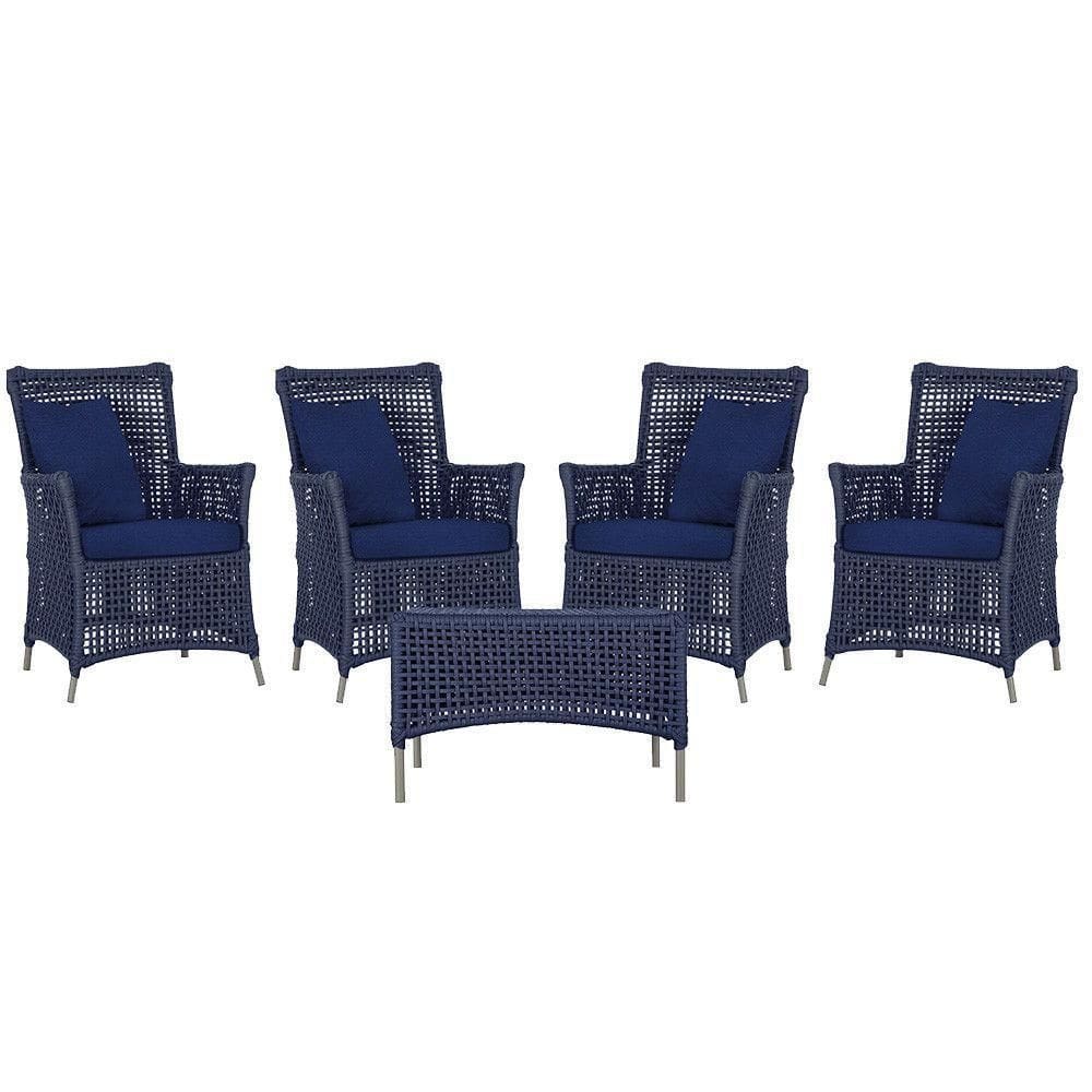 4 Poltronas E 1 Mesa Igapó Alumínio Fendi Corda Náutica E10 Azul