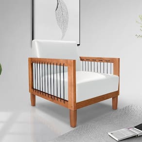 Poltrona Sala De Estar Pés Madeira Maciça Corda Náutica Preta 75cm Manila Pu Branco
