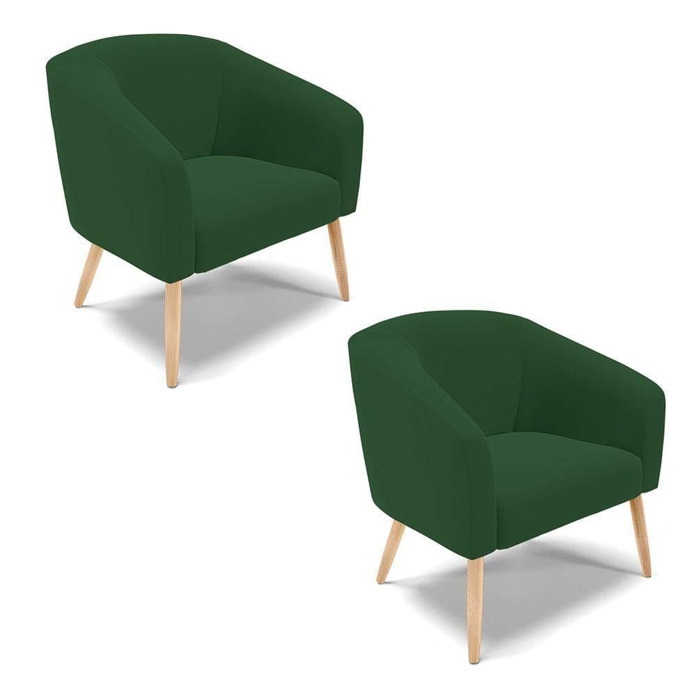 Cadeira Sala De Jantar Pé Palito Natural Kit 2 Stella Veludo D03 - D`rossi Cor Verde