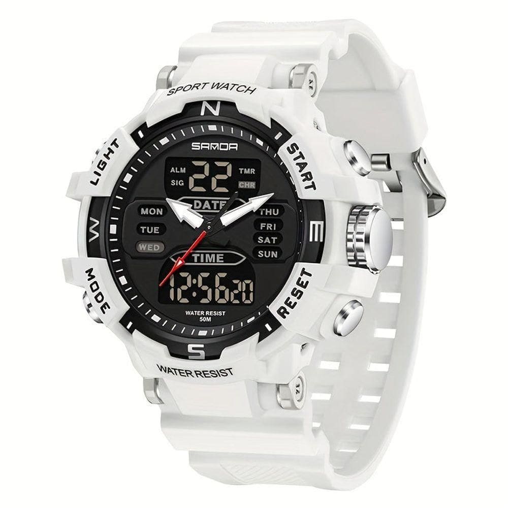 Relógio De Pulso De Quartzo De Moda Esportiva Masculina, Resistênte à água Branco-b