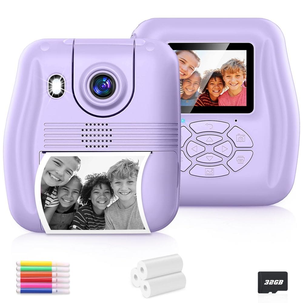 Câmera infantil de impressão instantânea Luoba 12MP 1080P 32GB roxa