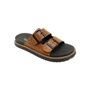 Papete Feminina Sandália Couro Flatform Textura Croco