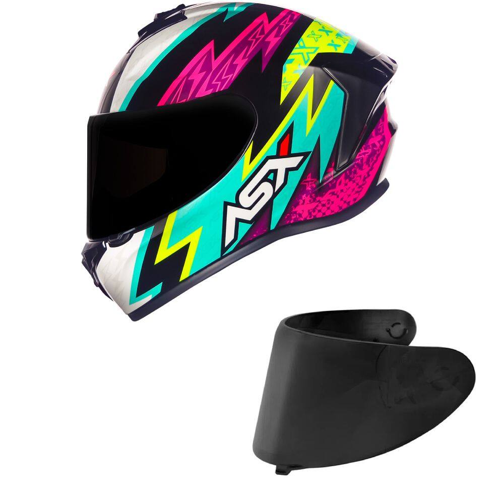 Capacete ASX Draken Thunder Preto Tiffany e Rosa Mais Viseira Fumê