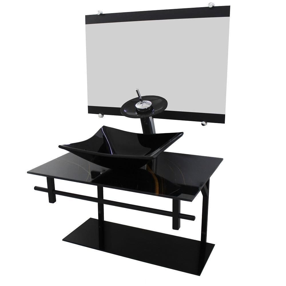 Gabinete De Vidro 60Cm Cuba Quadrada - Mármore Preto Dourado